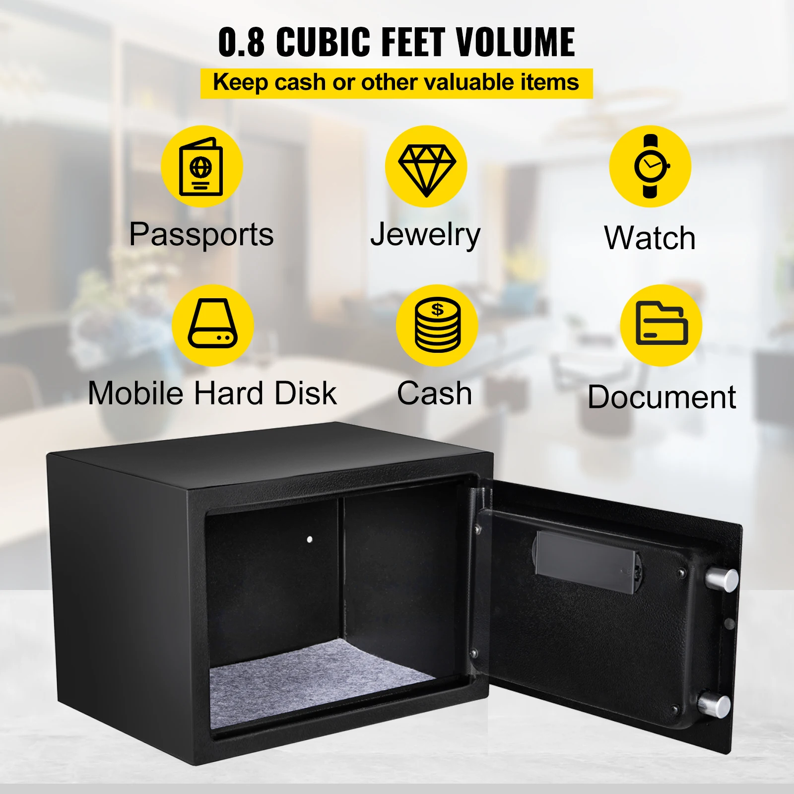 VEVOR Fingerprint Locks Safe Deposit Box 0.8/1.7/2.1 Cubic Feet Digital Electronic Secret Hidden Piggy Bank for Store Money Guns - Image 5